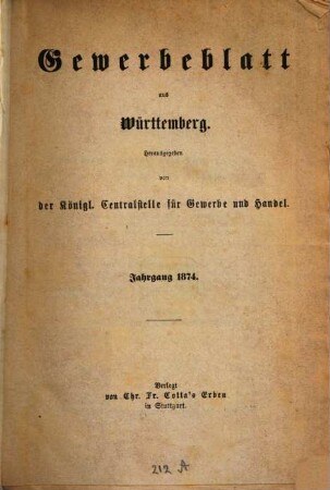 Gewerbeblatt aus Württemberg. 1874