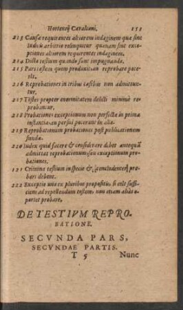 De Testium Reprobatione. Secunda Pars, Secundae Partis.