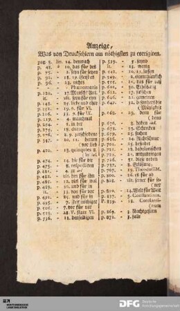 Anzeige, Was von Druckfehlern am nöthigsten zu corrigiren.