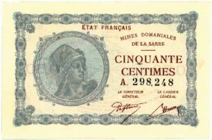 Geldschein, 50 Centimes (FRF), 1920 - 1930
