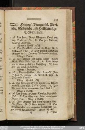 XXXI. Herzogl. Burgundl. Clevische, Geldrische und Hollsteinische Goldmünzen.