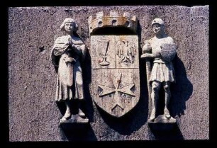 Rixdorfer Wappen an der Abteibrücke, die den Treptower Park mit der Insel der Jugend verbindet