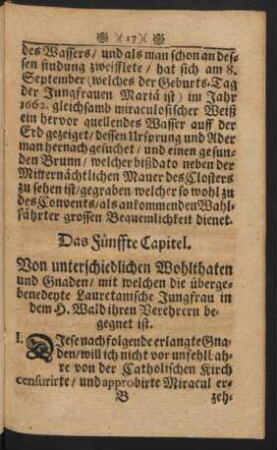 Das Fünffte Capitel. Von unterschiedlichen Wohlthaten und Gnaden / ...