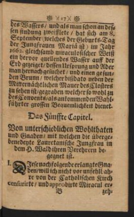 Das Fünffte Capitel. Von unterschiedlichen Wohlthaten und Gnaden / ...