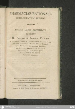 Suppl. primum: Pharmacia rationalis