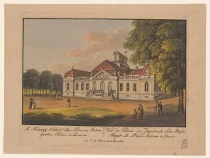 Dresden, Palais der Sekundogenitur in der Langen Gasse (heute Zinzendorfstraße) aus dem Garten von Osten