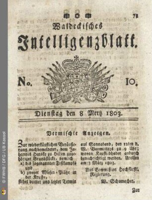 No. 10. Dienstag den 8 Mertz 1803