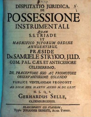 Disp. iur. de possessione instrumentali