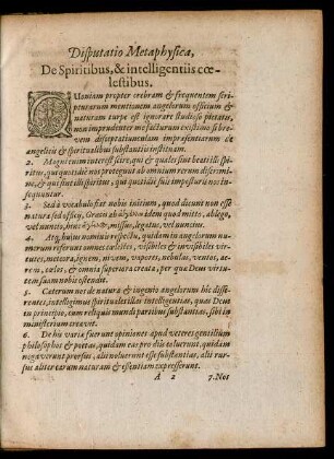 Disputatio Metaphysica, De Spiritibus, & intelligentiis coelestibus.