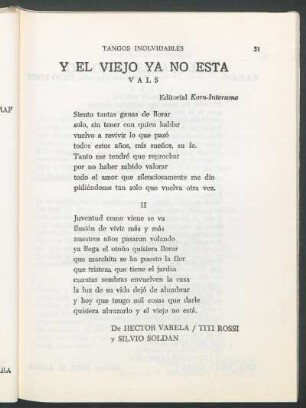 Y el viejo ya no está : Vals.Editorial Korn-Intersono