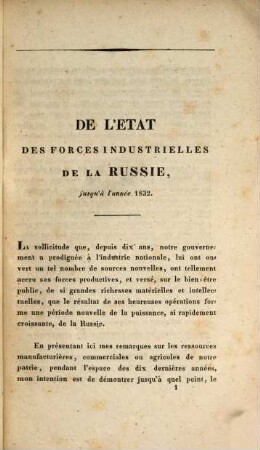De l'état des forces industrielles de la Russie, jusqu'en 1832