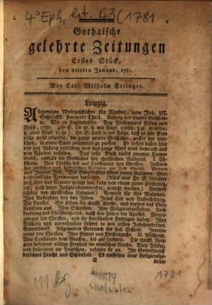 Gothaische gelehrte Zeitungen : auf das Jahr .... 1781, 1781