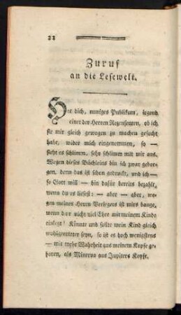 Zuruf an die Lesewelt.