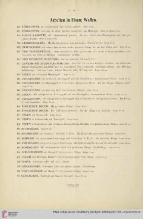 Arbeiten in Eisen; Waffen (Nr. 166-195)