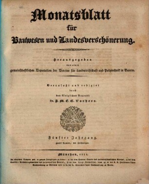 Monatsblatt für Bauwesen und Landesverschönerung : herausgegeben von einer gemeinschaftlichen Deputation der Vereine für Landwirthschaft und Polytechnik in Baiern. 5. 1825