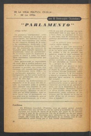 "Parlamento" : De la vieja política criolla y... de la otra