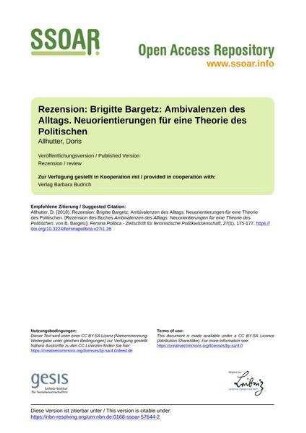 Rezension: Brigitte Bargetz: Ambivalenzen des Alltags. Neuorientierungen für eine Theorie des Politischen