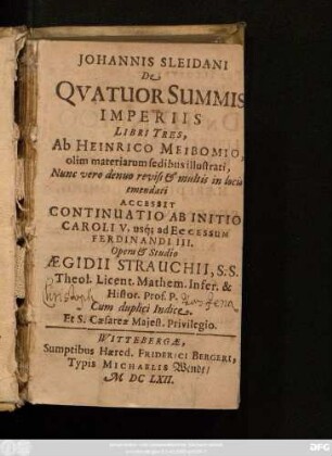 Johannis Sleidani De Quatuor Summis Imperiis : Libri Tres