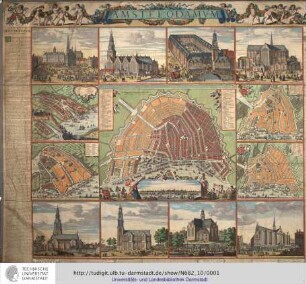 Amstelodamum. [Mit:] Descriptio Amstelaedami, Emporii toto orbe celeberrimi. [Mit:] Beschrijvinge der wijtvermarde Koopstadt Amsteldam. [Mit:] Description De la tres-celebre & renommée ville Marchande D' Amsteldam. Geteeckent ende op't is papier gebracht door Daniel Stalpaert Stads Architect. Gedrukt by Nicolaes Visscher.