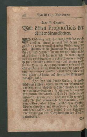 Das III. Capitel. Von denen Prognosticis der Kinder-Kranckheiten