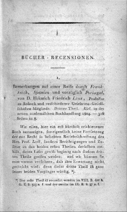 Bemerkungen auf einer Reise durch Frankreich, Spanien, und vorzüglich Portugal / von Heinrich Friedrich Link. - Kiel : Neue Acad. Buchhandlung. - 3. Theil, 1804