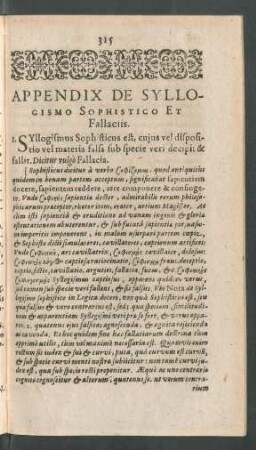 Appendix De Syllogismo Sophistico et Fallaciis.