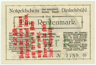Geldschein / Notgeld, Rentenmark, 26.11.1923
