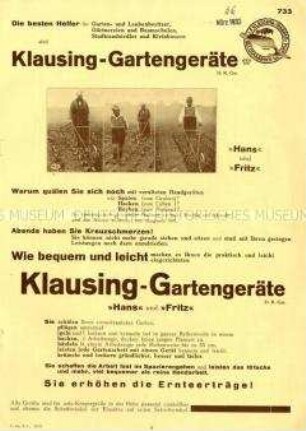 Klausing-Gartengeräte "Hans" und "Fritz"