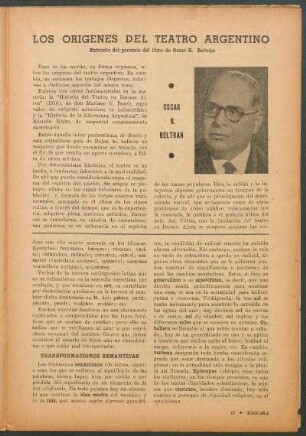 Los orígenes del teatro argentino : Extracto del proemio del libro de Oscar R. Beltrán