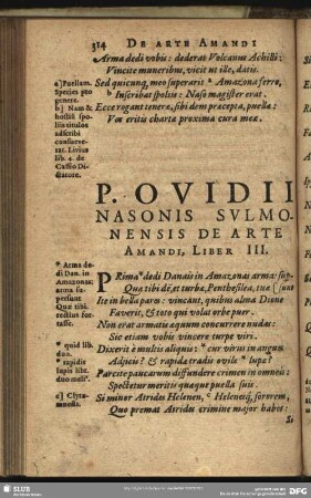 P. Ovidii Nasonis Sulmonensis De Arte Amandi, Liber III.