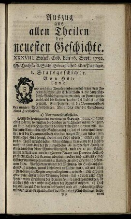 XXXVIII. Stück. Coburg, den 16. Sept. 1752.