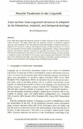 Lean syntax: how argument structure is adapted to its interactive, material, and temporal ecology