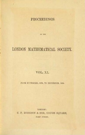 Proceedings of the London Mathematical Society. 11. 1879/80