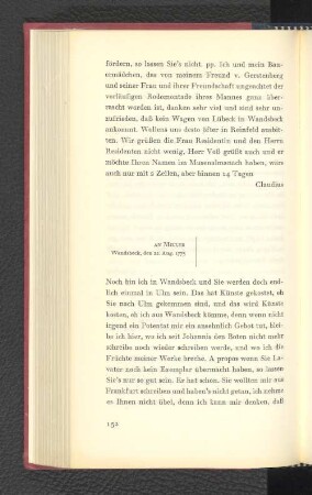 An Miller Wandsbeck, den 22. August 1775