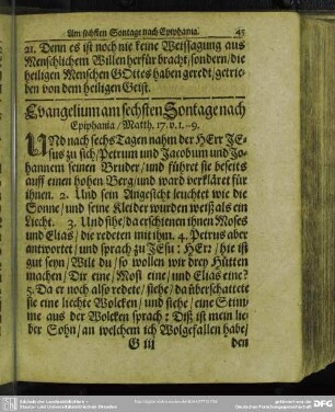 Evangelium am sechsten Sontage nach Epiphania