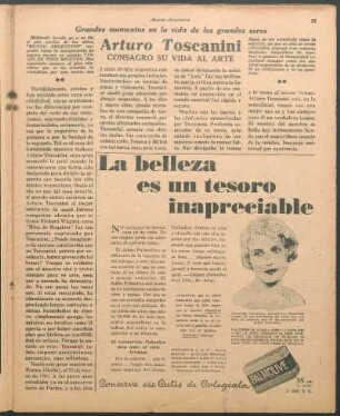 Arturo Toscanini consagro su vida al arte : Grandes momentos en la vida de los grandes seres