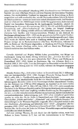 Jüdisches Leben in Deutschland, Monika Richarz (Hrsg.), Bd. 3, Selbstzeugnisse zur Sozialgeschichte 1918 - 1945, (Veröffentlichungen des Leo Baeck Instituts) : Stuttgart, Deutsche Verlags-Anstalt, 1982