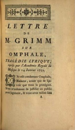 Lettre de M. Grimm sur Omphale ...