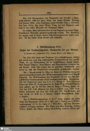 2. Mobilmachung 1914; Fahrt ins Aufmarschgebiet; Vormarsch bis zur Marne : (1. August bis 5. September 1914)