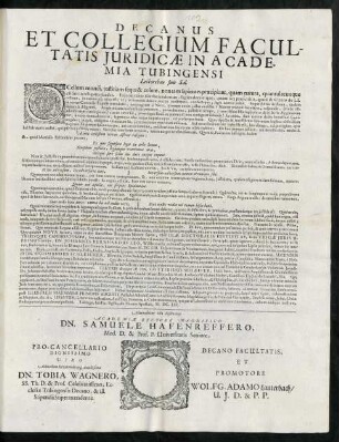 Decanus Et Collegium Facultatis Juridicae In Academia Tubingensi Lectoribus suis Sal.