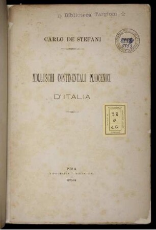Molluschi Continentali Pliocenici D'Italia