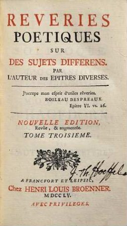 Reveries Poetiques Sur Des Sujets Differens