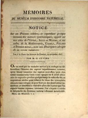 Mémoires du Muséum d'Histoire Naturelle. 1, 1. 1815