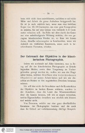 Der Gebrauch der Objektive in der künstlerischen Photographie