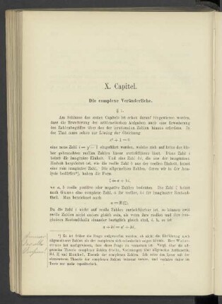 X. Capitel. Die complexe Veränderliche