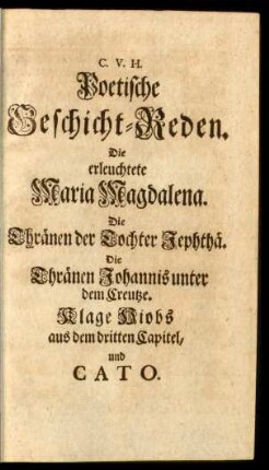 C. V. H. Poetische Geschicht-Reden.