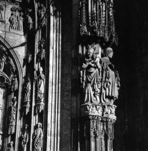 Madonna und Heiliger Martin : Madonna und Heiliger Martin. Ulm, Münster Unserer Lieben Frau, Westliche Vorhalle, nördlicher Pfeiler