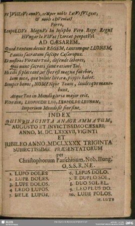 Index Quinquaginta Anagrammatum, Augusto Et Invictissimocaesari ...