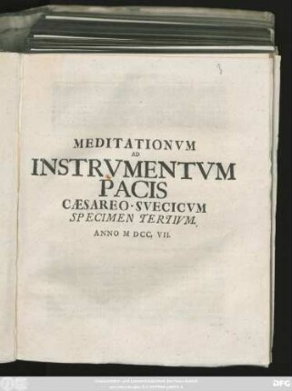 3: Meditationvm Ad Instrvmentvm Pacis Cæsareo-Svecicvm Specimen ...