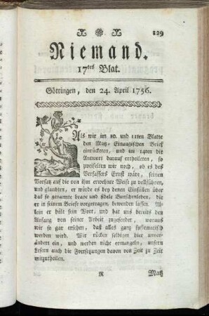 17tes Blat. Göttingen, den 24. April 1756.